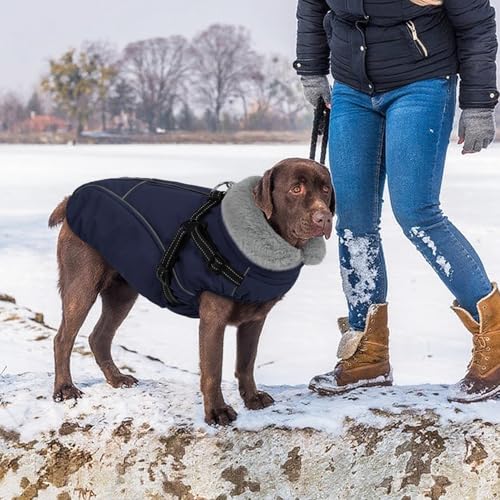 Dog Coats for Large Dogs, Dog Puffer Jacket with Harness Built in, Pet Warm Winter Vest, Dark Blue L - color: Dark Blue, size: Large