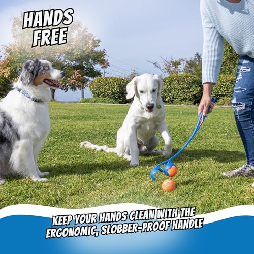 Chuckit! The Duo 22M Double Launcher Dog Toy, 22" Length, Includes 2 Medium Tennis Balls (2.5") Size Medium for Breeds 20-60lbs, for Multi-Dog and Pack Play, Launches Two Balls at Once - style: The Duo