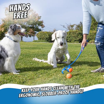 Chuckit! The Duo 22M Double Launcher Dog Toy, 22" Length, Includes 2 Medium Tennis Balls (2.5") Size Medium for Breeds 20-60lbs, for Multi-Dog and Pack Play, Launches Two Balls at Once - style: The Duo