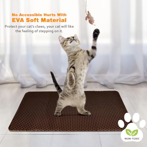 Waterproof Cat Litter Mat, Double Layer EVA, Odor-Free Large Grid, Urine Proof, Easy Cleanup (Brown, 18 x 24) - color: Brown
