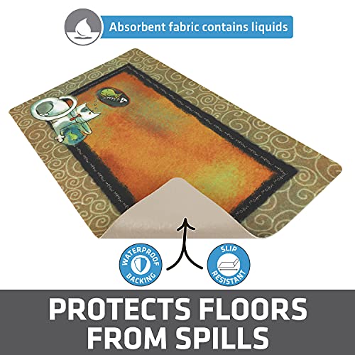 Drymate Cat Bowl Placemat, Pet Food Feeding Mat - Absorbent Fabric, Waterproof Backing, Slip-Resistant - Machine Washable/Durable (USA Made) (12” x 20”) (Fish Kitty) - color: Fish Kitty, size: Small (12" x 20")