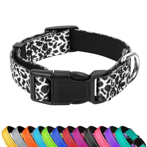 Reflective Dog Collar, Adjustable Soft Neoprene Padded Nylon Pet Collars with Buckle for Puppy and Small Dogs, Cats, Black White Cow,S - color: Black White Cow, size: Small