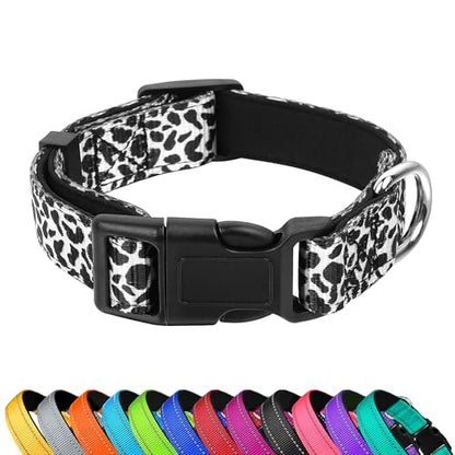 Reflective Dog Collar, Adjustable Soft Neoprene Padded Nylon Pet Collars with Buckle for Puppy and Small Dogs, Cats, Black White Cow,S - color: Black White Cow, size: Small