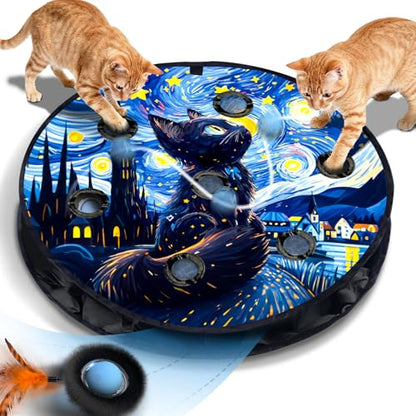 Interactive Cat Toy with Motion Activated Ball & 7-Hole Play Mat, Hide and Seek Exercise Game for Indoor Cats, Automatic Moving Cat Ball in Pouch, Rechargeable Kitten Toys (Starry Night) - color: Starry Night