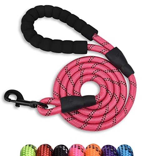 5/6 FT Strong Pet Dog Leash with Soft Padded Handle,Highly Reflective Rope for Night Walking,360-Degree Rotating Metal Buckle Without Tangles,Suitable for Small,Medium and Large Dogs.(6ft) - color: Pink, size: 6 FT x 1/2 Inch