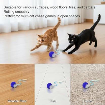Interactive Cat Toys Ball for Cats - Upgrade Automatic Cat Toys for Indoor Cats, 3 Modes 2 Speed Moving Cat Ball with Dragonfly Feathers 2PCS (Red Blue) - color: RedBlue-1