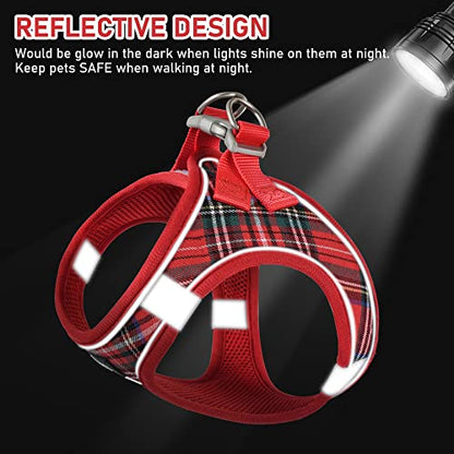 Small Dog Harness Collar and Leash Set, Step in No Chock No Pull Soft Mesh Adjustable Dog Vest Harnesses Plaid Reflective for Dogs Puppy Cats Kitten Rabbit (Red, XXS) - color: Red, size: XXS