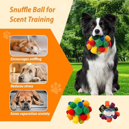 PAWISE Snuffle Ball for Dogs, Sniffle Treat Puzzle Toy, Dog Snuffle Balls, Snuffle Toy, Machine Washable, Foraging Sniffle Treat Ball for Puppies and Boredom Relief (Red Rainbow) (Medium) - size: Medium