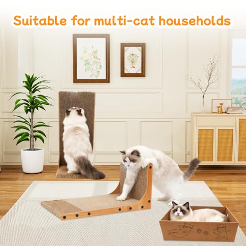Goosheep Cat Scratching Post, 3-in1 Scratching Board for Indoor Cats, 2PK 22in L-Shaped Cat Scratcher with 1PK Cardboard Box Scratch Pad, Cats Scratch Furniture Protector with Feathered Toy - color: 2pk 22in L-Shape Cat Scratcher with Box