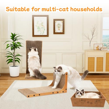 Goosheep Cat Scratching Post, 3-in1 Scratching Board for Indoor Cats, 2PK 22in L-Shaped Cat Scratcher with 1PK Cardboard Box Scratch Pad, Cats Scratch Furniture Protector with Feathered Toy - color: 2pk 22in L-Shape Cat Scratcher with Box