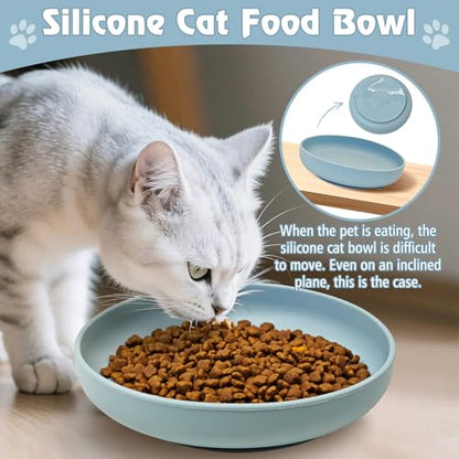 Silicone Dog Bowl Non-Slip Cat Food Plate 2 Pcs Flat Dog Bowls with Suction Cup Shallow Puppy Food and Water Dish for Small and Medium Pets (Gray-Blue) - color: 2 Pcs - (Gray-Blue)