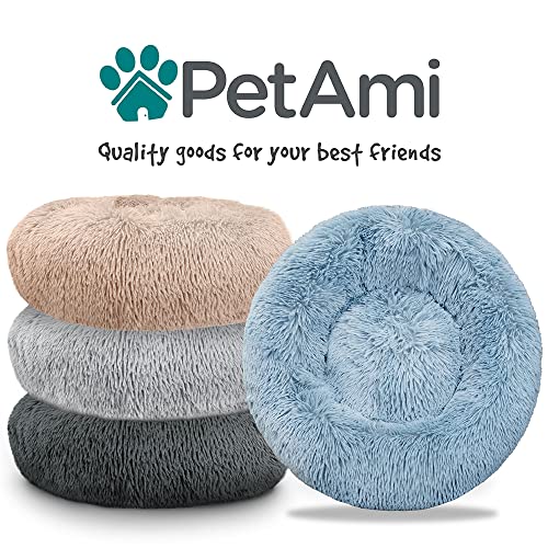 PetAmi Calming Dog Bed for Small & Medium Dogs and Cats, 30 Round Donut Dog Bed, Washable Fluffy Faux Fur Puppy & Cat Bed, Anti-Anxiety Plush Cuddler Pet Bed with Anti-Slip Bottom - Blue - color: Dusty Blue, size: Medium - 30"