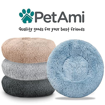 PetAmi Calming Dog Bed for Small & Medium Dogs and Cats, 30 Round Donut Dog Bed, Washable Fluffy Faux Fur Puppy & Cat Bed, Anti-Anxiety Plush Cuddler Pet Bed with Anti-Slip Bottom - Blue - color: Dusty Blue, size: Medium - 30"