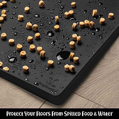 DogBuddy Dog Food Mat Waterproof Silicone Pet Feeding Mat for Dogs, Non-Slip, Easy to Clean, Black - color: Black, size: L: 24" x 16"