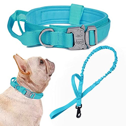 Tactical Dog Collar and Leash Set Adjustable Military Nylon Dog Collar with Control Handle and Heavy Duty Metal Buckle for Large Dogs（Blue S - color: Blue SET(collar+leash), size: Small (Pack of 1)