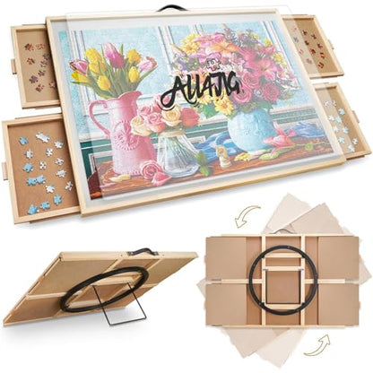 ALL4JIG 1500 Pieces 2-in-1 Tilting & Rotating Puzzle Board, 24.53" x 33.19"Adjustable Angle Puzzle Board with 4 Drawers & Clear Protective Cover, Birthday Gift for mom - color: Iron, size: Medium-1500pcs