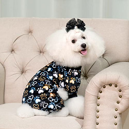 CuteBone Dog Pajamas Costumes Fleece Pet Clothes Puppy Onesie Winter Holiday Cute Cat Jammies Keep Your Pet Warm in the Cold Weather P220XS - color: A06-Footprints of Love, size: X-Small