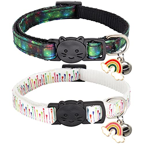 2 Pack Breakaway Cat Collar with Bells, Adjustable Kitten Safety Collars for Boys & Girls, Black+White - color: White+Black