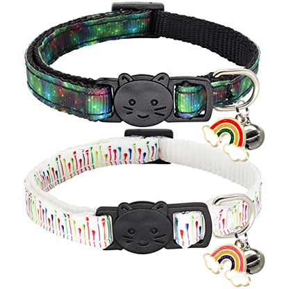 2 Pack Breakaway Cat Collar with Bells, Adjustable Kitten Safety Collars for Boys & Girls, Black+White - color: White+Black