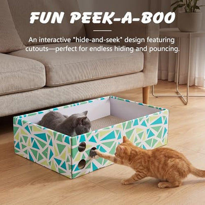 Cat Scratch Pad with Box, 5 Packs in 1 Cat Scratcher Board for Indoor Cats, Reversible Heavy-Duty Corrugated Scratching Board for Cats, Medium and Small Cats, Furniture Protection