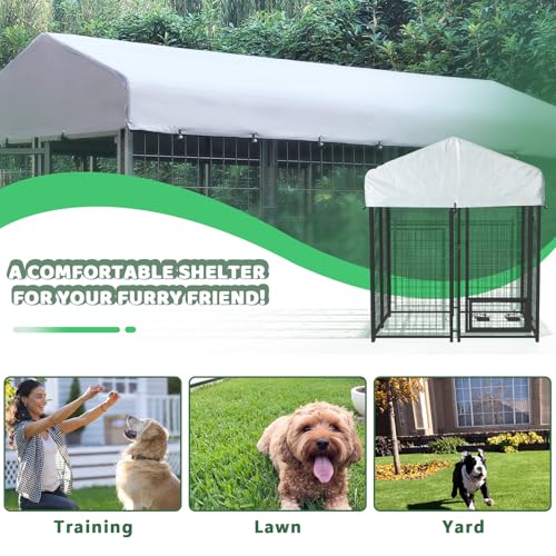 LEMBERI 6x4x4 Outside Dog Kennel with Roof for Large Dogs,Heavy Duty Welded Wire Steel Dog Playpen Fence with Secure Lock, Pet Pen with UV-Resistant Waterproof Cover (69.1''L x 50.4''W x 56.6'H) - size: 69.1"L x 50.4"W x 56.6"H