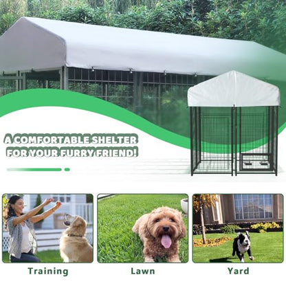LEMBERI 6x4x4 Outside Dog Kennel with Roof for Large Dogs,Heavy Duty Welded Wire Steel Dog Playpen Fence with Secure Lock, Pet Pen with UV-Resistant Waterproof Cover (69.1''L x 50.4''W x 56.6'H) - size: 69.1"L x 50.4"W x 56.6"H