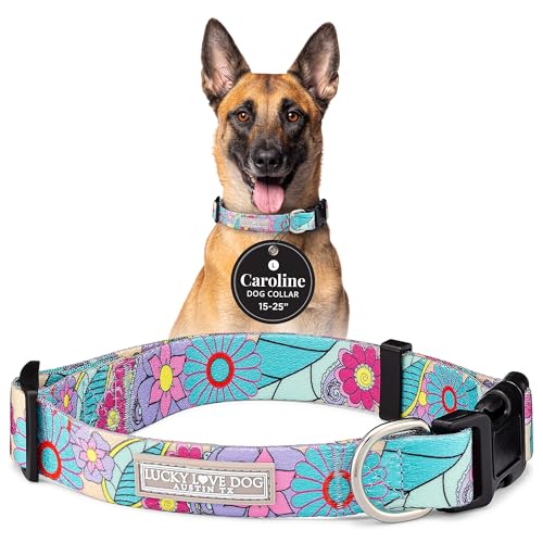 Lucky Love Dog Collars, Cute Large Dog Collars for Female Dogs, Part of Purchase Donated to Rescue (Large, Caroline, Collar) - color: Caroline Collar Only, size: Large | 15-25"