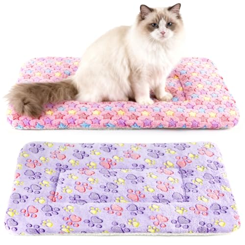 2 Pack Cat Blankets for Indoor Cats, Ultra Soft Reversible Mat, Fluffy Flannel Blanket for Small Dogs and Cats, Washable Pet Pad - color: Red and Purple, size: X-Large