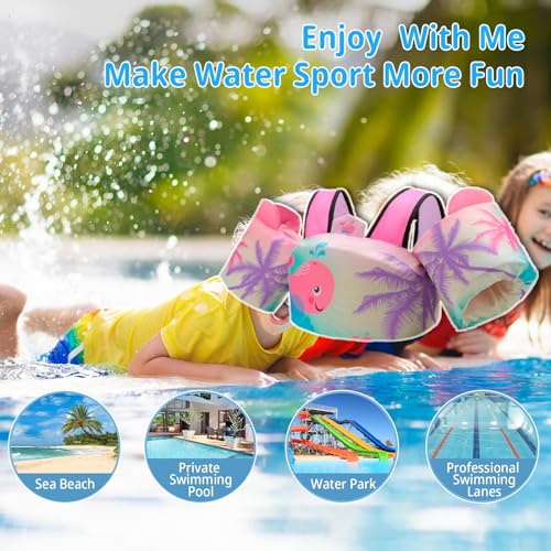 Toddler Swim Vest Floaties for 22-66 lbs / 2-6 Y Kids Swim Jacket with Adjustable Safety Buckle Arm Wings Swim Training for Boys and Girls Beach Boating Pool Floats - color: Pink Whale