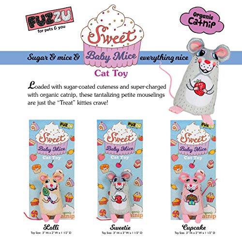 FUZZU Sweet Baby Mice Cat Toy | Cat Toy Catnip | Interactive Cat Toy | Stimulating Cat Toy | Organic Catnip | Pink - style: Cupcake