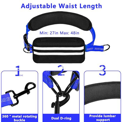Hands Free Dog Leash with Zipper Pouch, Running Waist Leash for Dog Walking, Adjustable Waist Belt for Large Dogs, Reflective Bungee Design with Two Handle for Hiking, Training, Royal Blue - color: Royal Blue