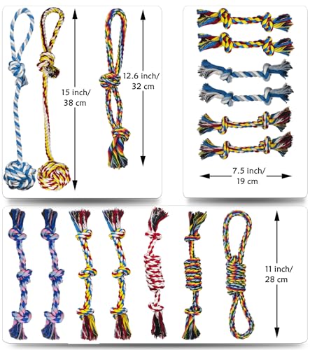 16 Pcs Small Dog Rope Toys, Puppy Tug of War Toy Set for Small Breeds 0-15 Lbs, Cotton Dog Tug Toys for Boredom, Teething & Interaction