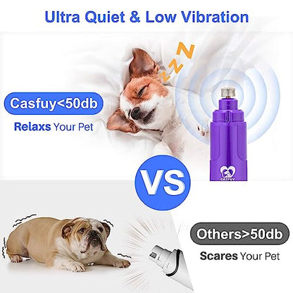 Casfuy Dog Nail Grinder with LED Light - Upgraded 2-Speed Electric Pet Nail Trimmer Powerful Painless Paws Grooming & Smoothing for Small Medium Large Dogs & Cats (Purple) - color: Purple