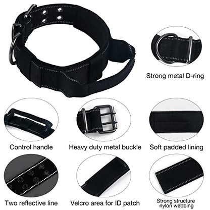 Reflective Dog Collar Heavy Duty Tactical with Control Handle and Metal Buckle for Dog Training(Medium, Black) - color: Black, size: Medium (Pack of 1)