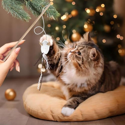 NOWFRESH Cat Wand Toy Set, 2 PCS Interactive Cat Teaser Wands with Cute Red Snake & Green Snake Designs, Equipped with Bells and Streamers to Captivate Your Cat’s Attention - color: red snake and green snake