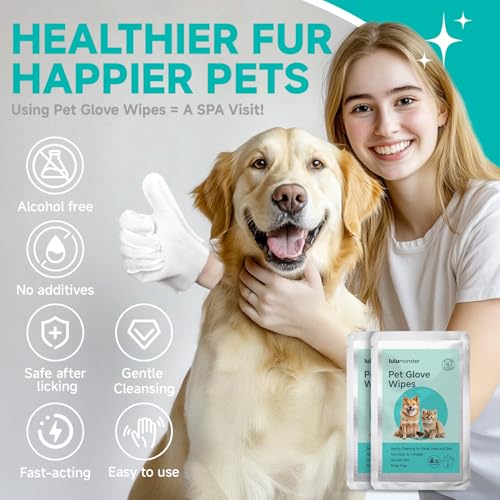 Pet Glove Wipes for Dogs and Cats [Individually Wrapped][Hypoallergenic Cleaning & Deodorising] Glove Bathing Wipes Moisture-rich Thickened Gloves for Daily Care, Traveling, Rinse Free Grooming Wipes - size: 6 pcs