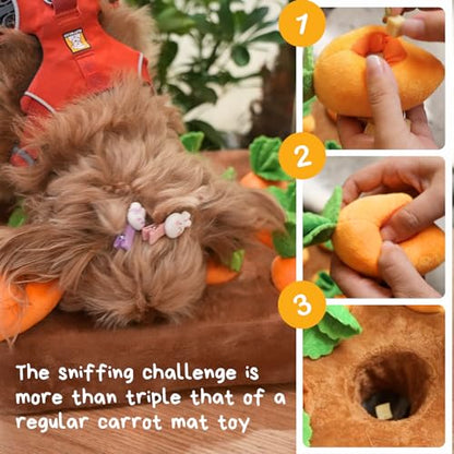 CECE PAW Dog Enrichment Puzzle, Interactive Squeaky Carrot Farm Snuffle Mat for Mental Stimulation and Puppy Brain Training, Small, Medium and Large Dogs (Upgraded Carrots with Treat Pockets) - color: Carrot Puzzle + Lick Mat, size: Dog