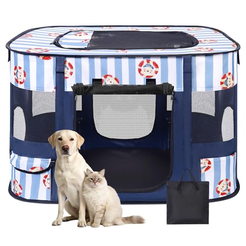 Dog Play Pen Indoors, Pink Crate, Dog Pen,Portable Foldable Playpen Indoor for Small/Medium Dogs, Puppy Cat Pet Playpen, Exercise Kennel Tent Crate - color: Dark Blue