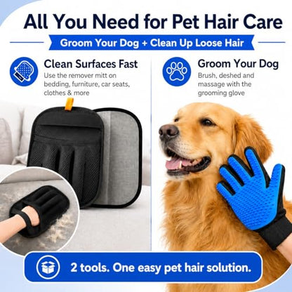 NVNAN 3 PCS Pet Hair Removal Glove and Pet Grooming Glove Kit for Cats & Dogs, Pet Hair Gloves & Dog Washing Gloves ，Reusable Magic Brush Pet Hair Remover Tool for Laundry，Carpet,Car Seat，Couch - color: Big Fabric Pet Hair Gloves+Pet Grooming Brush