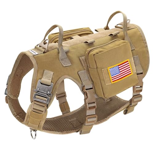 Dog Harness Medium Sized,Tactical Dog Harness with Handle,No Pull Military Style Service Dog Vest with Pockets Adjustable for Medium Dogs,Brown,Chest 17-25" - color: Brown, size: S:Chest 17-25",Fit 20-35lbs