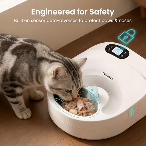 Refrigerated Automatic Cat Feeder Wet Food with Semiconductor Cooling, No Ice Packs 48H Fresh Keeping, Removable Dual-Section Tray, 4-Meal Timer for Portion Control, Work Schedules & Weekend Travel