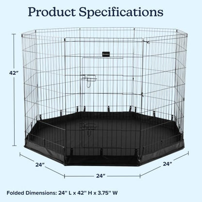Dog Playpen - Foldable Metal Exercise Puppy Play Pen with Eight 24x42in Extra-Tall Panels and Gate - Indoor/Outdoor Dog Fence with Fabric Bottom for Dogs, Cats or Small Animals by PETMAKER (Black) - size: 24" x 42"