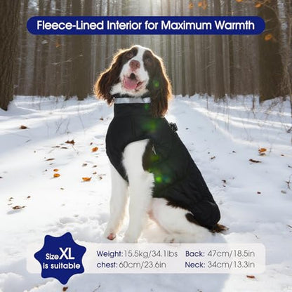 FUAMEY Dog Coat for Small Dogs,Waterproof Dog Winter Jacket with Harness Built in Puppy Cold Weather Coats Reflective Pet Vest with Zipper Warm Fleece Dogs Snowsuit Windproof Solid Black XS - color: Solid Black, size: XS(chest:14in)