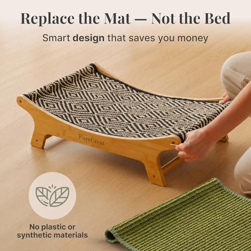 XL Sisal Cat Scratcher Bed with Elevated Hammock for Indoor Cats, Replaceable Natural Sisal Pad, Large Cat Lounge, Anti-Slip No-Wobble Bamboo Frame, Black & White Diamond. - color: Black & White Diamond