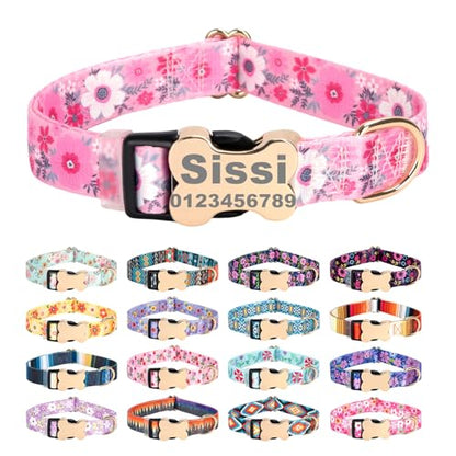 Personalized Custom Customized Silent No Jingle Dog Collar with Engraved ID Dog Name Phone Number/Dog Collars for Puppy X-Small Small Medium Large X-Large Boy Girl Dogs-New Pink Flower-S - color: 1 New Pink Flower, size: Small (0.6" * 10"-15.3")