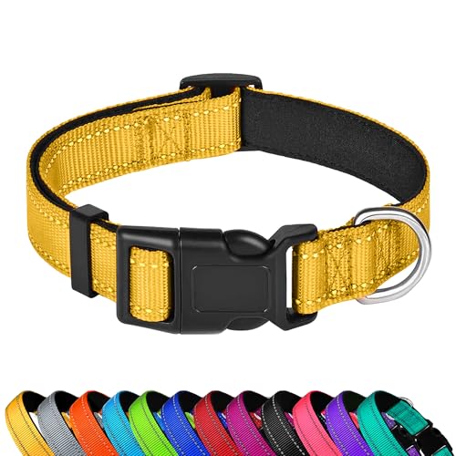 Reflective Dog Collar, Adjustable Soft Neoprene Padded Nylon Pet Collars with Buckle for Puppy and Small Dogs, Cats, Yellow,XS - color: Yellow, size: X-Small