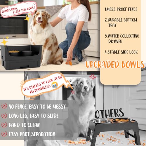 Mess Proof Raised Dog Bowls,Elevated Dog Bowl Stand Set 2 Stainless Steel Food Bowls,Splash Water Collection Non-Slip Medium Sized Feeding Table - color: Black, size: Medium