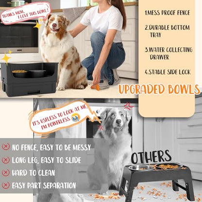 Mess Proof Raised Dog Bowls,Elevated Dog Bowl Stand Set 2 Stainless Steel Food Bowls,Splash Water Collection Non-Slip Medium Sized Feeding Table - color: Black, size: Medium
