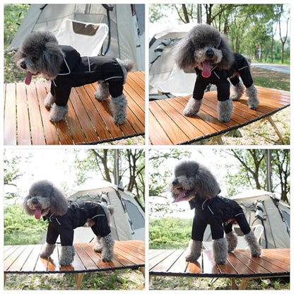 LOVELONGLONG Fleece-Lined Dog Raincoat with Removable Hood – Waterproof Winter Full Body Dog Jacket – Windproof Snowproof Cold-Weather Suit – Black-F XXS - color: Black-Fleeced, size: XXS (Back 9")