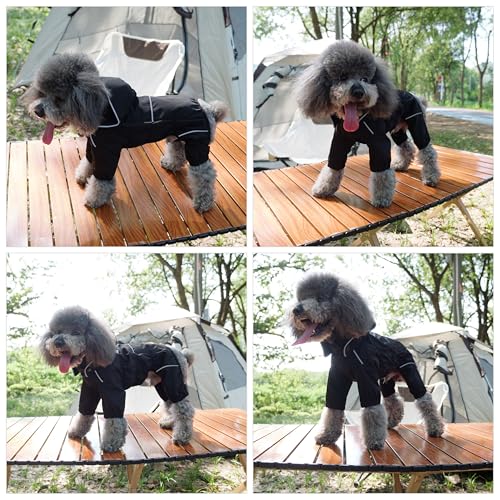 LOVELONGLONG Fleece-Lined Dog Raincoat with Removable Hood – Waterproof Winter Full Body Dog Jacket – Windproof Snowproof Cold-Weather Suit – Black-F XS - color: Black-Fleeced, size: XS (Back 10.5")